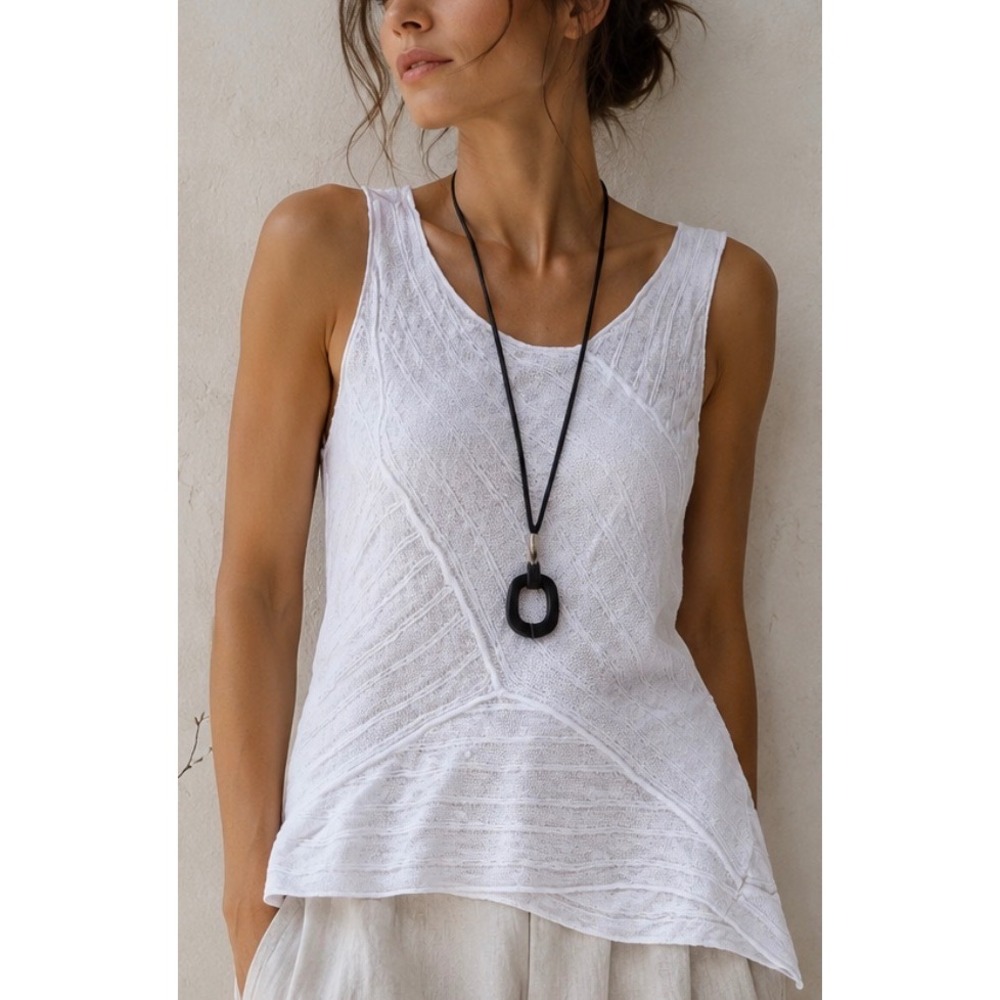 Sarah Pacini Womens White Asymmetrical Knit Tank Top Linen Blend Avant Garde